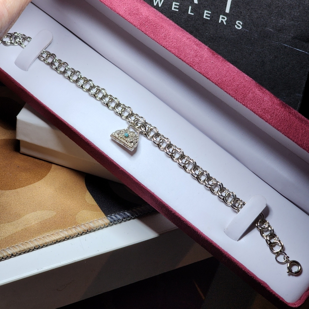 Vintage Sterling Silver Bracelet With Bag Purse Charm